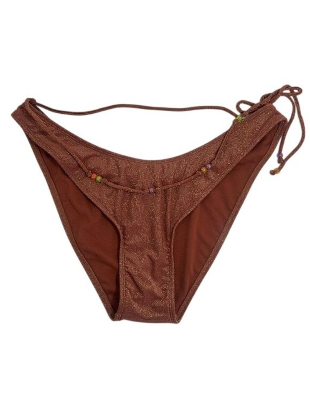 Wild Fable Bikini Bottom Womens XL Brown Glitter Beaded Tie Extra Cheeky